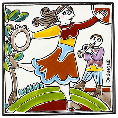Sicilian handmade ceramic Wall Tile Folk dancer PI297FK-26G de simone pottery Sicilian handmade ceramic Wall Tile Folk dancer PI297FK-26G de simone pottery